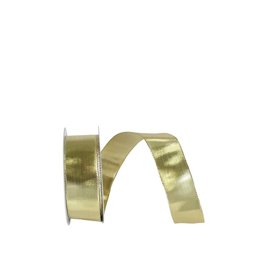 JAM Paper 1.5" x 25yd. Gold Woven Lame 3 Wired Edge Ribbon